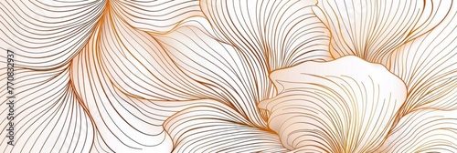 White background with thin golden lines, hand drawn waves, lines and shapes in the form of large flowers Generative AI photo