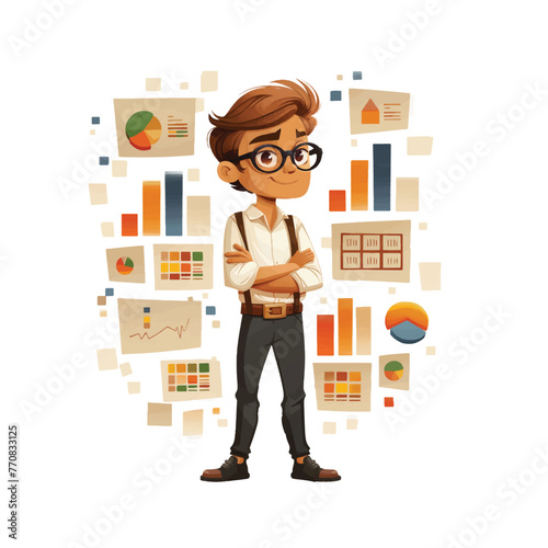 A man working in an office, an economist, a businessman, a flat illustration isolated on a white background, a concept