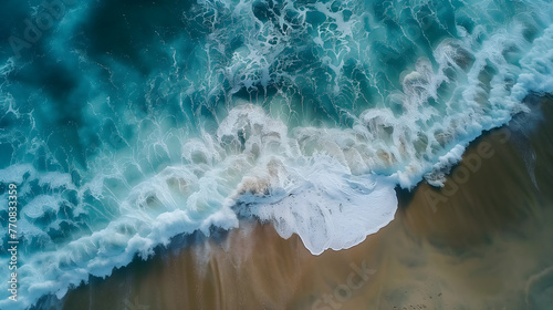 Aerial Capture of Majestic Ocean Waves on shore in Motion