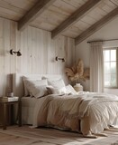 A light and airy bedroom with white oak paneling