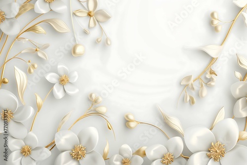 Luxurious Golden Floral 3D Backdrop