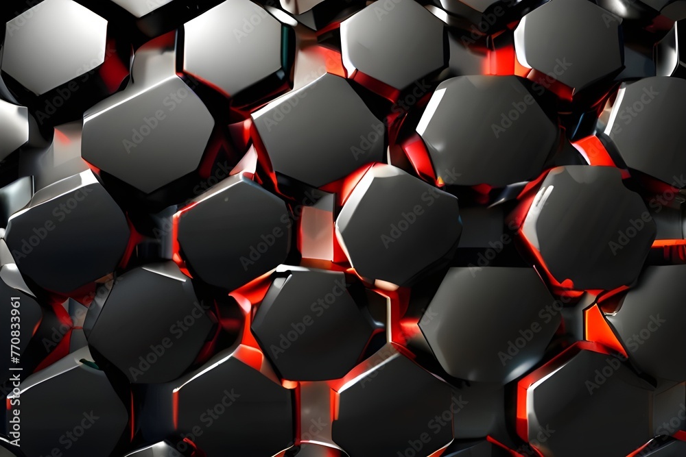 Abstract black grey metallic overlap red light hexagon mesh design modern luxury futuristic technology background vector illustration. Generative AI