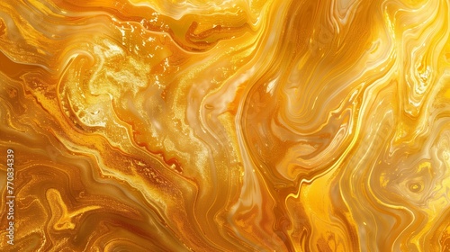 Elegant Swirls of Gold Fluid Art in a Luxurious Marbling Paint Texture Background, Capturing the Opulent Movement and Seamless Flow, Perfect for High-End Design Use.