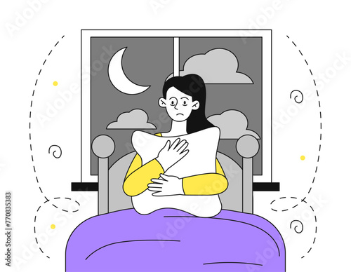 Woman with insomnia vector linear