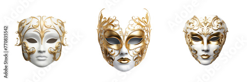 \ - A set of  Elegant representation of a golden opera mask  isolated on a transparent background (4)