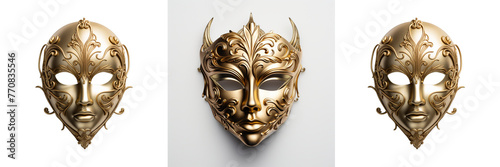 \ - A set of Elegant representation of a golden opera mask isolated on a transparent background (2)