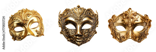 \ - A set of Elegant representation of a golden opera mask isolated on a transparent background (4)