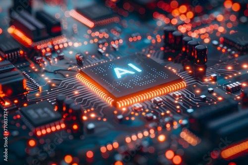 A.I. electronic lit up neon circuit board with a central chip