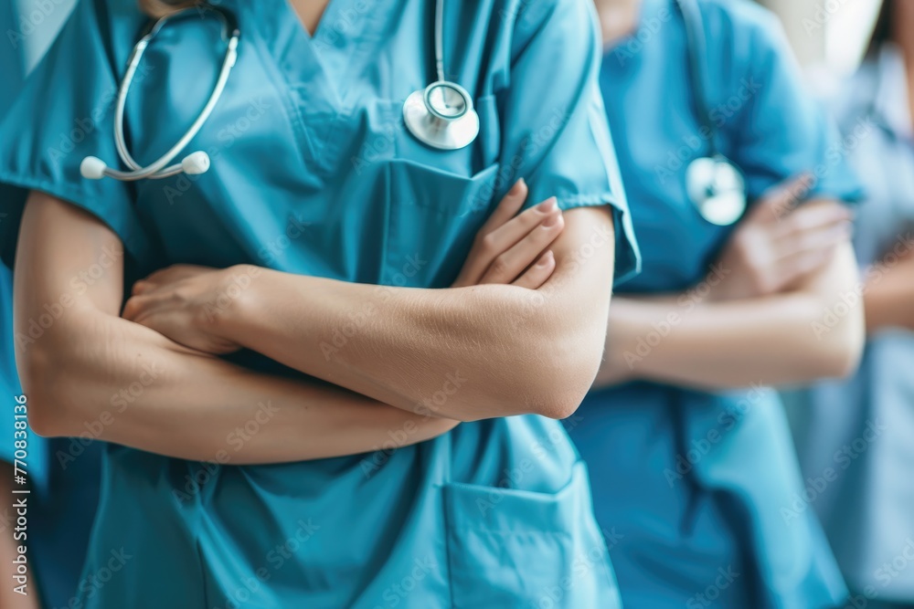 healthcare professionals in uniform with stethoscopes workers on World Health Day. healthcare professionals in uniform with stethoscopes workers on World Health Day.