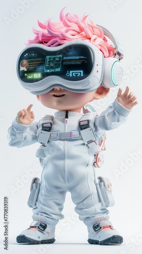 A cute boy, light pink and white short hair, wearing VR glass, texture glasses.