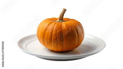 A pumpkin on a plate isolated on Transparent background.
