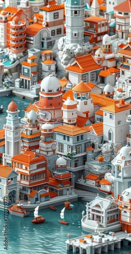 Map that shows many different buildings, in the style of rendered in cinema4d. 