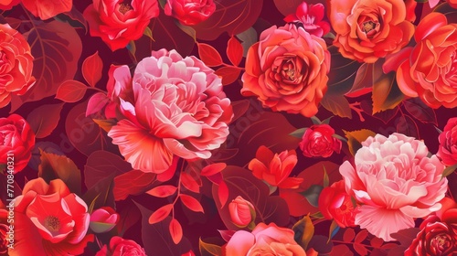 Vibrant Floral Patterns: A Collection of Exquisite Roses on a Red Background