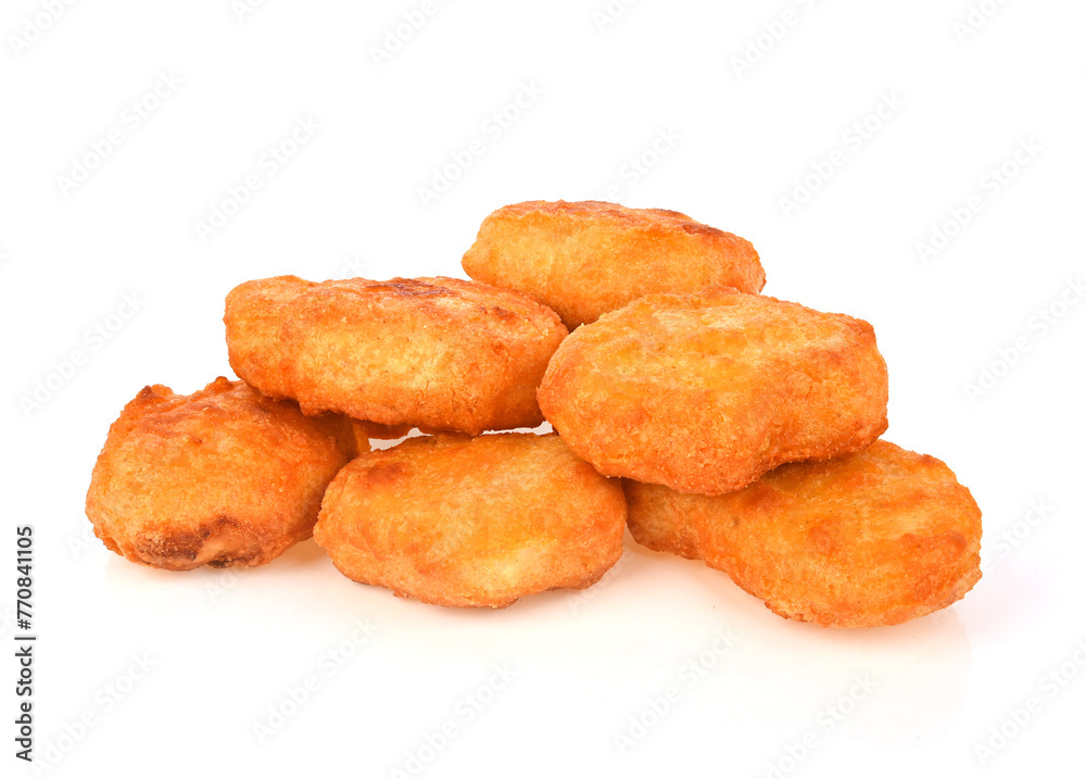 Fried chicken nuggets on white background Fried chicken nuggets on white background