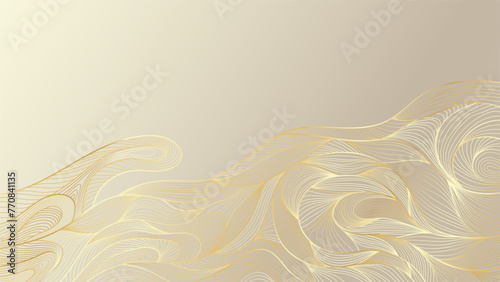 Linear gold background pattern. Thin abstract lines luxury expensive. Vector illustration wave ornament.
