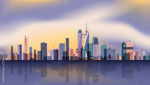 Megapolis skyscraper background. Abstract vector cityscape shapes. Architectural panorama horizon sky.