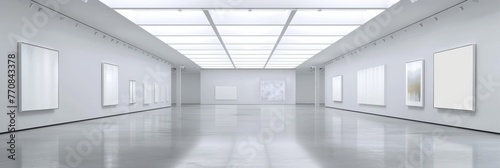 Art gallery with minimalist white walls