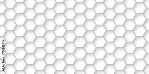 Seamless pattern with hexagons. 3d Hexagonal structure futuristic white background and Embossed Hexagon. Hexagonal honeycomb pattern background with space for text. Abstract Technology, Futuristic. © MdLothfor