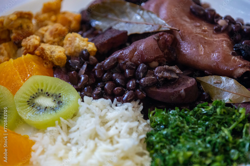 The best and most perfect Brazilian feijoada complete in selective focus and fine details