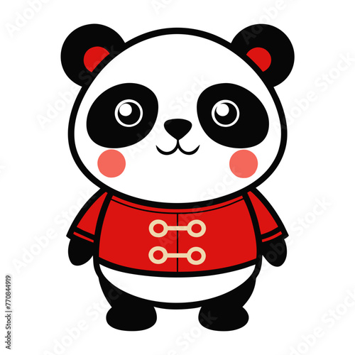 Vector panda for the new year Cute cartoon panda holding a red heart.