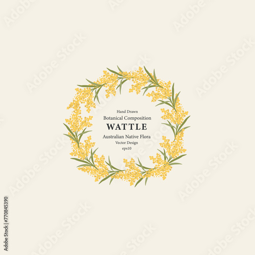 Flat vector wattle branches border