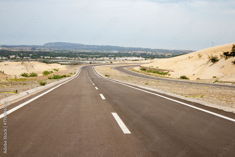 A Beauty Road Through Sand Dunes In Binh Thuan Province, Vietnam. A Beauty Road Through Sand Dunes In Binh Thuan Province, Vietnam.