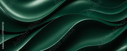 Luxury dark green satin fabric with drapery. 3d render illustration