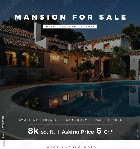 Mansion for sale social media ad design template