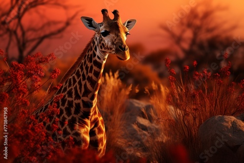 Majestic giraffes roaming the african savannah essence of untamed landscapes and wildlife