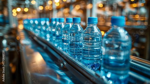 Bottled Water Conveyor Belt in a Modern Manufacturing Unit
 photo