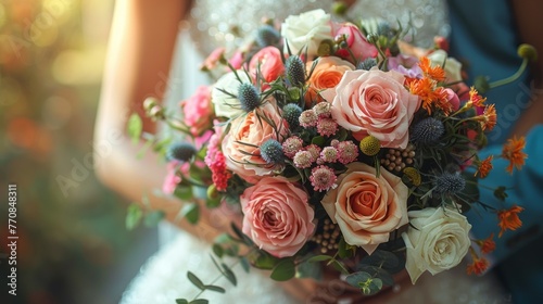 Bride with a wedding bouquet of flowers