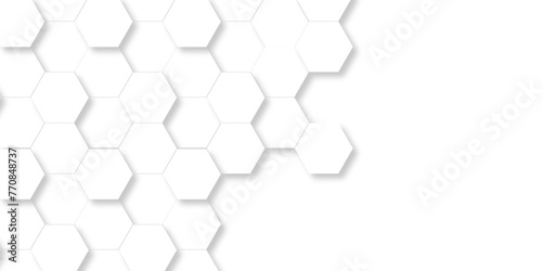 Abstract Technology, Seamless pattern with hexagons. 3d Hexagonal structure futuristic white background and Embossed Hexagon. Hexagonal honeycomb pattern background with space for text.