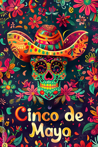 inscription on a dark background "cinco de mayo" with traditional Mexican pattern