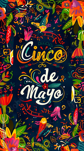 inscription on a dark background "cinco de mayo" with traditional Mexican pattern