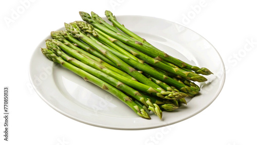 Fresh asparagus on a plate isolated on Transparent background.