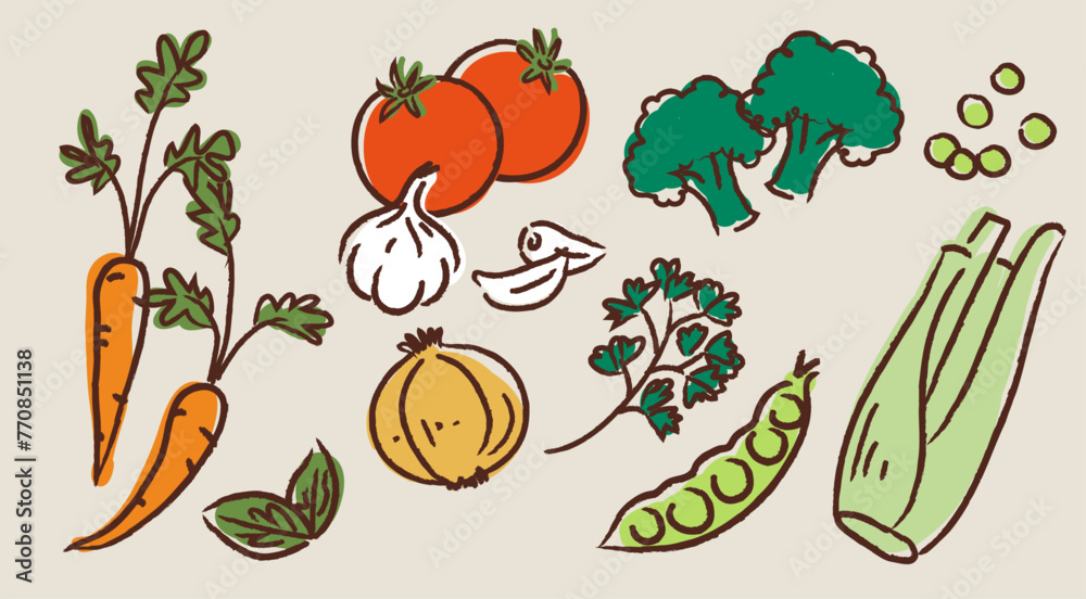 Hand made vegetable illustration set Hand made vegetable illustration set