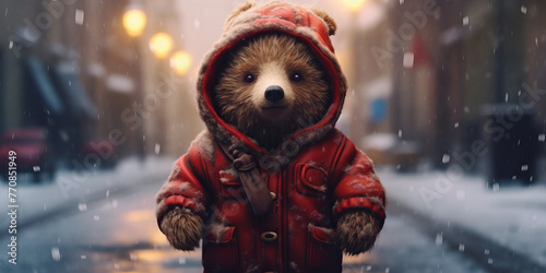 Winter Wonderland Adventure: Cozy Hedgehog in Snowy City Scene Banner