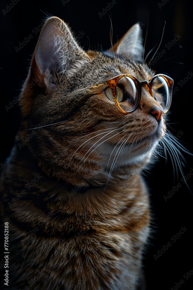 Intellectual Tabby Cat Contemplating Life with Stylish Glasses Banner