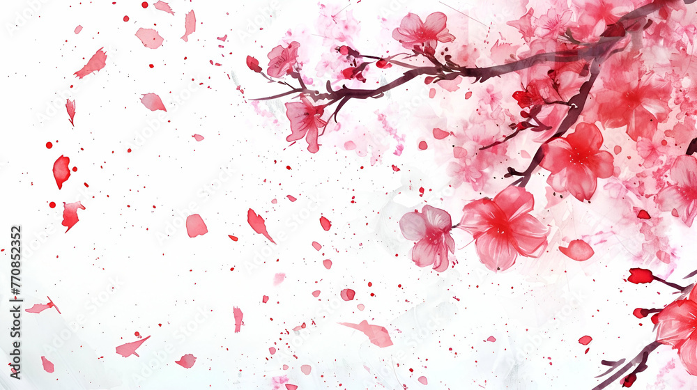 Naklejka premium spring banner, blooming sakura on white background with copy space