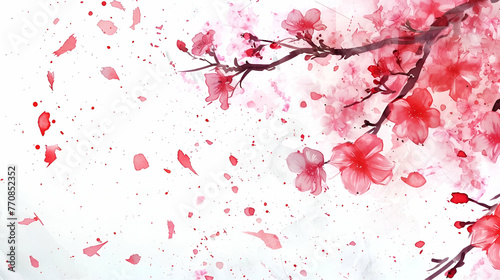 spring banner, blooming sakura on white background with copy space
