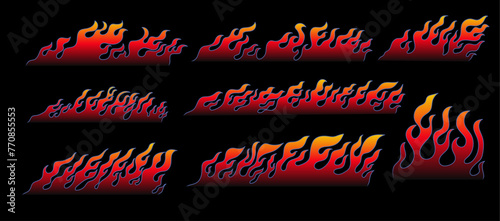 Hand drawn fire flame silhouette illustration. Flat design elements for printing car sticker, motorcycle, adventure t-shirt