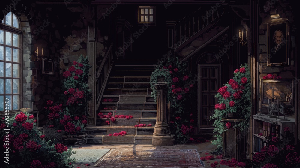 Pixel art estate in roses