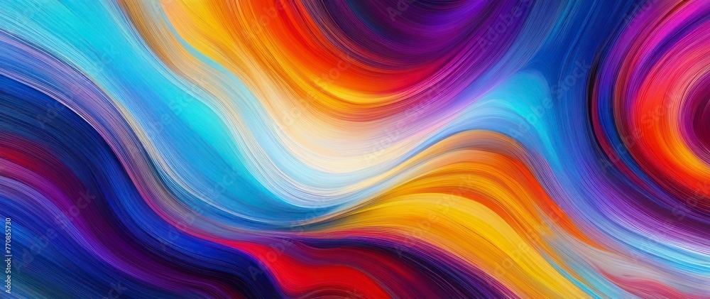 Abstract illustration bright multicolored neon waves on dark background.	