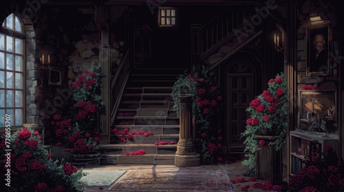 Pixel art estate in roses © DD
