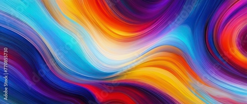 Abstract illustration bright multicolored neon waves on dark background. 