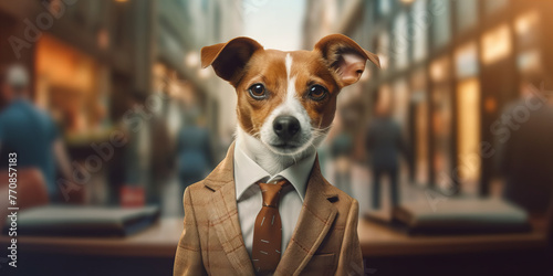 Dapper Dog in Suit Ready for Business Adventure in the City Banner photo