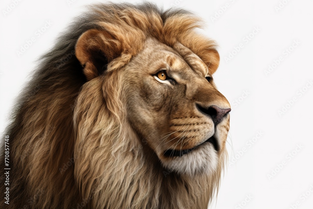 Lion's Regal Presence on Pure White Lion's Regal Presence on Pure White
