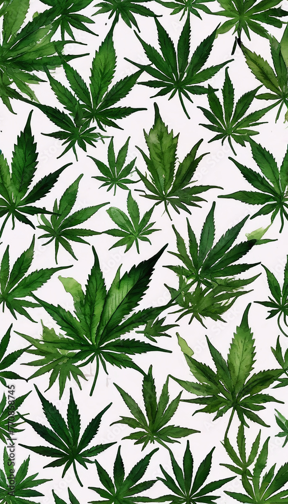 Watercolor Cannabis Pattern.