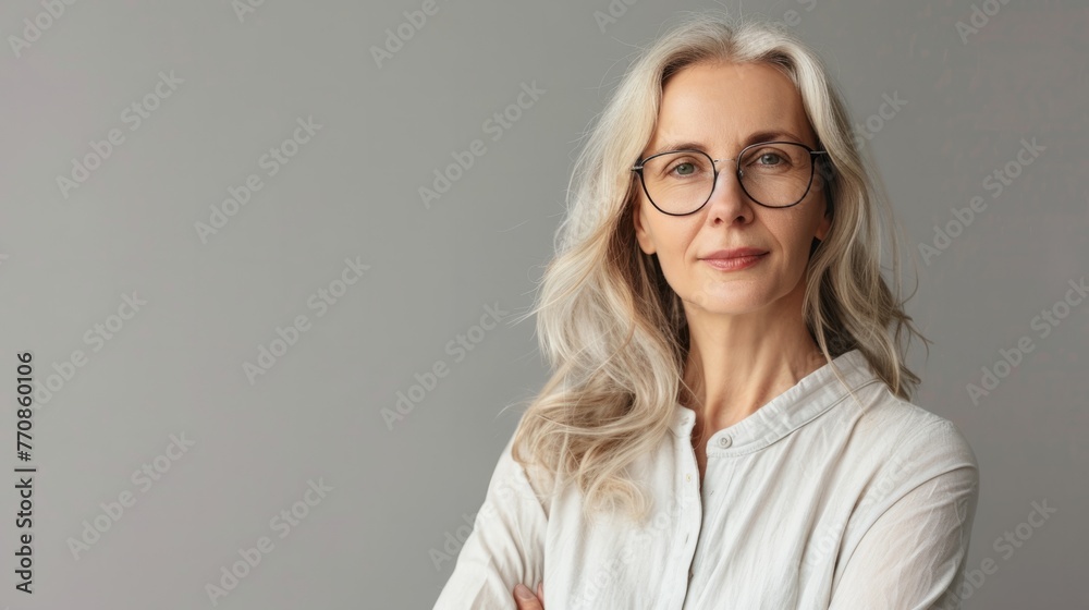 Smiling senior adult woman with gray hair generative ai