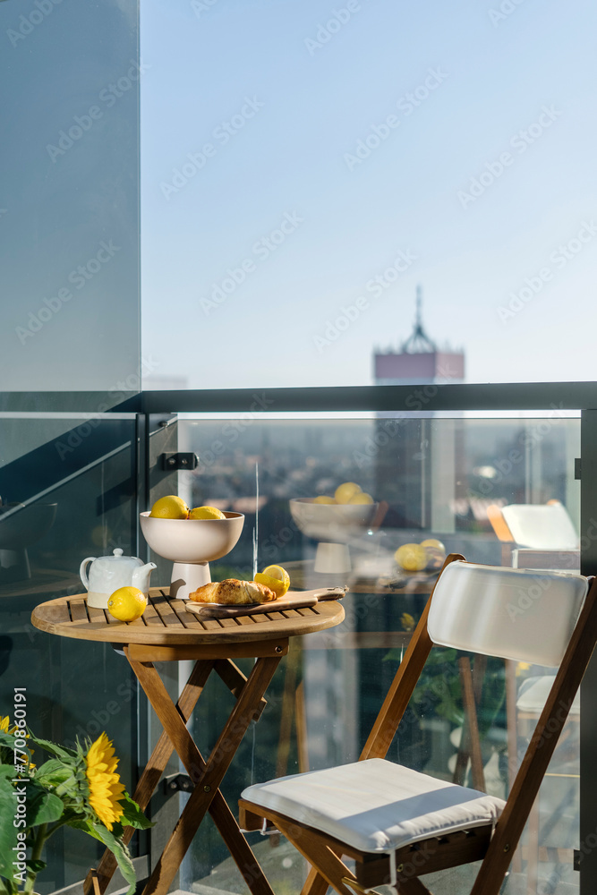 Fototapeta premium Vertical shot of balcony seating corner in luxury real estate
